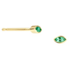 Marquise Emerald Stud Earrings in 14k Yellow Gold, Modern Design, USA