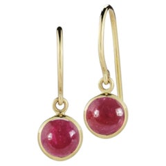 14k Gold Ruby Cabochon Dangle Earrings by Love Zoelle, New Design