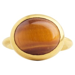 14k Yellow Gold Modern Tiger's Eye Pinky Ring by Love Zoelle, USA