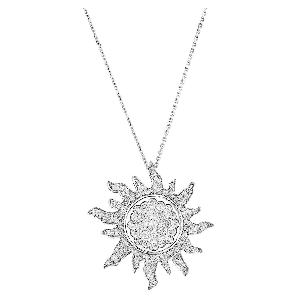 Geraldo 2.22 Carat Diamond White Gold Invisible Setting Sunburst Pendant For Sale