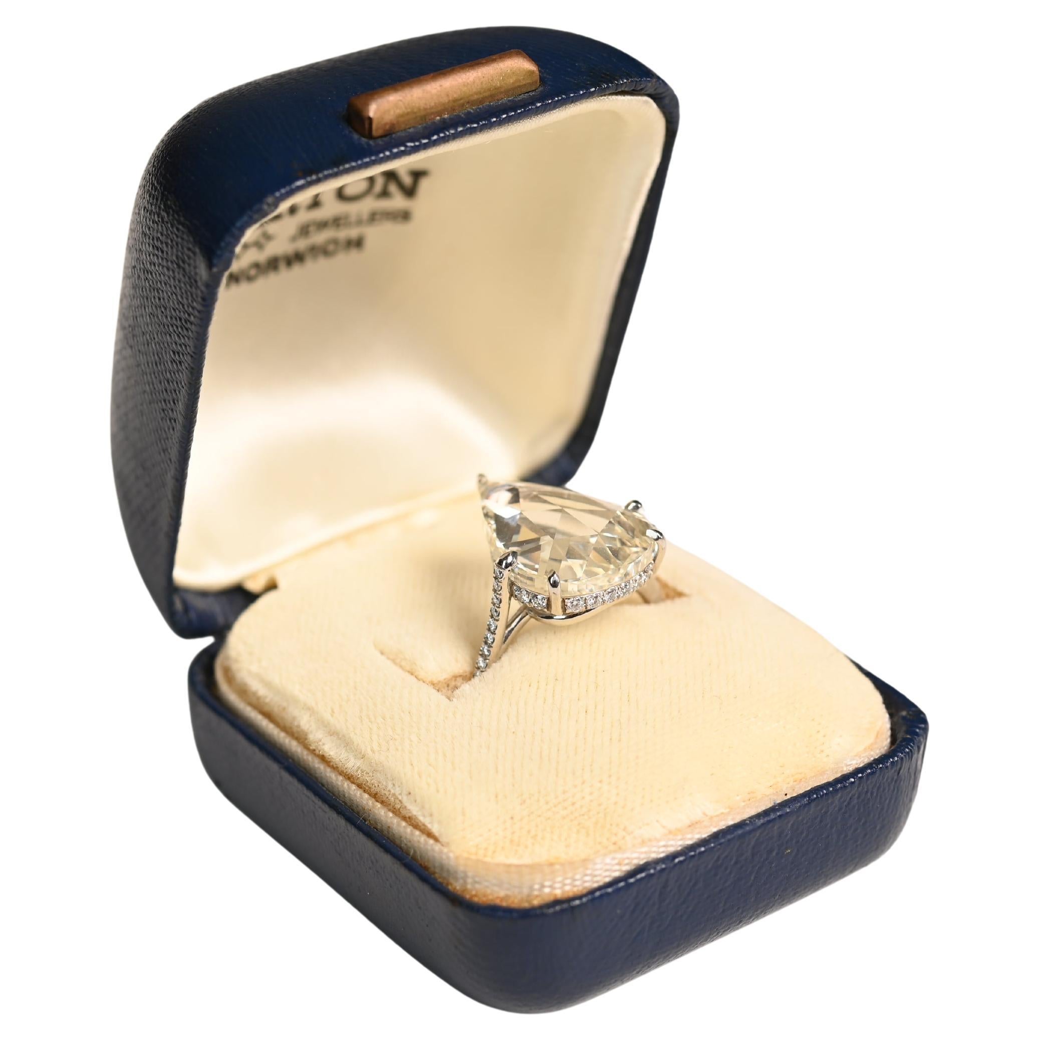 Rose-Cut Pear-Shaped Diamond Engagement Ring (Approx. 6-Carats), Platinum