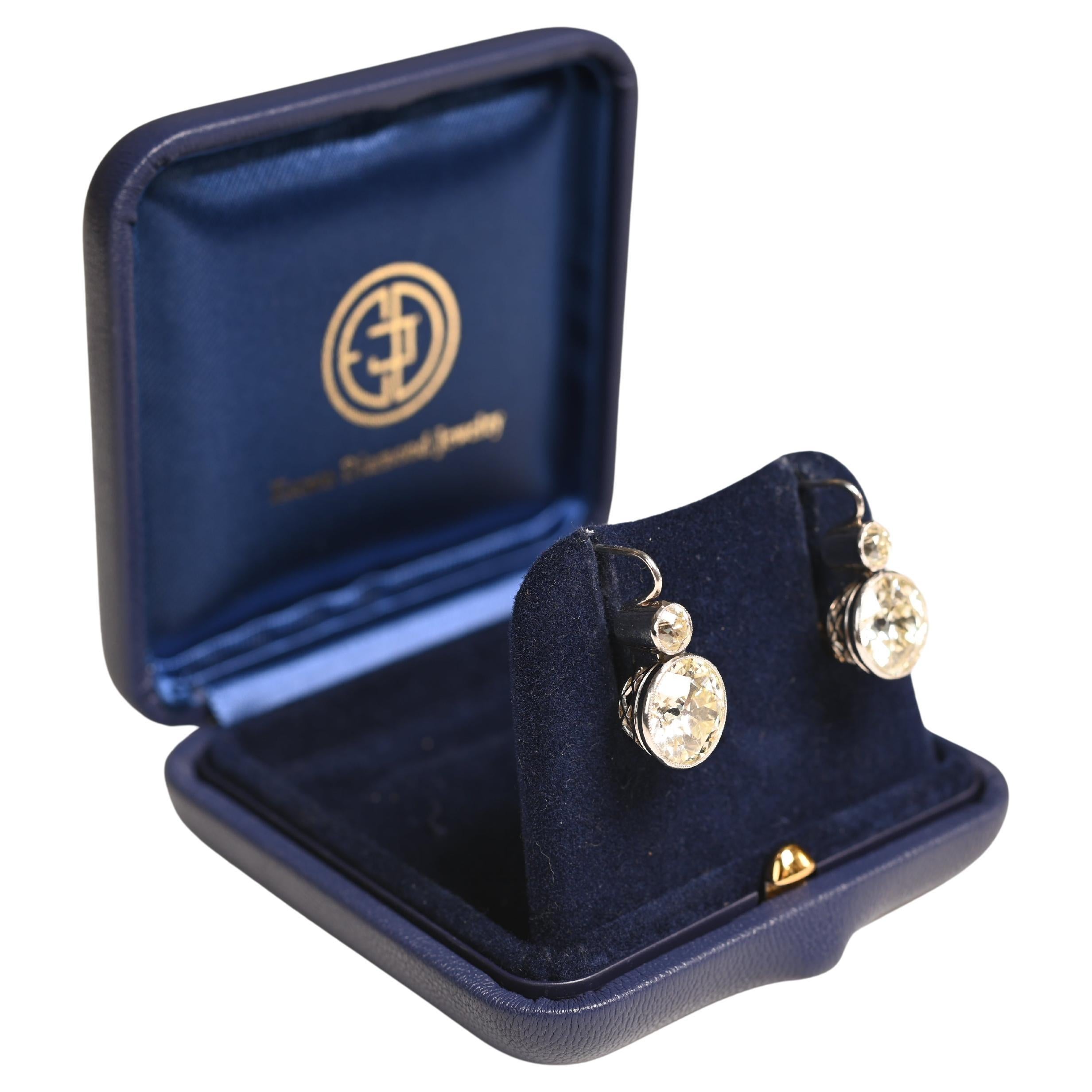 Old European Cut Diamond Earrings (Approx 7.50-Carats), 18K Yellow Gold