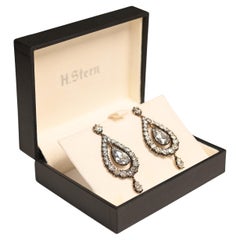 Pendientes de diamantes talla rosa antiguos de 4,99 ct, color I, halo de diamantes, plata y oro