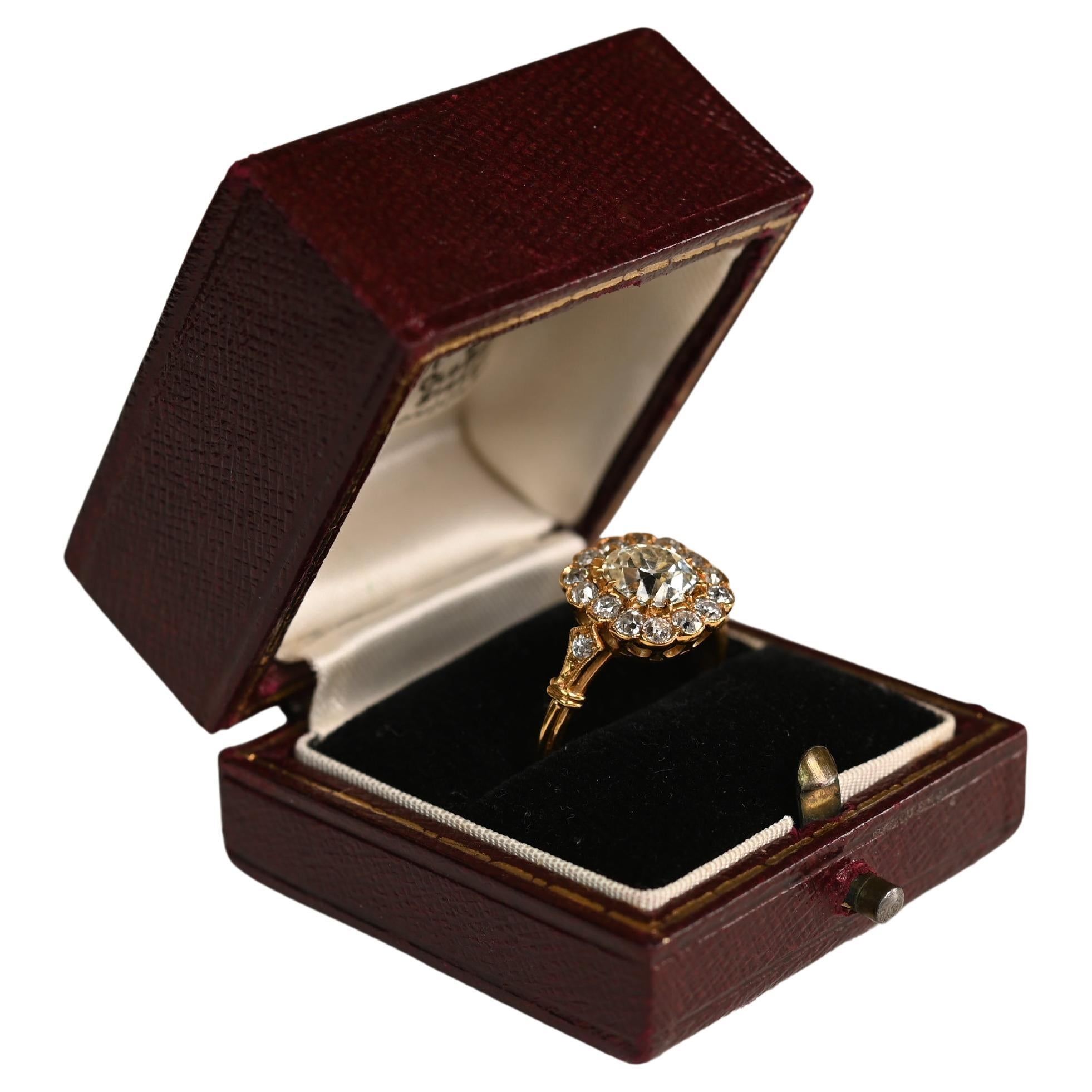 Diamantring mit Kissenschliff Gold, (ca. 1,3 Karat) Antiker Diamant, Gelbgold