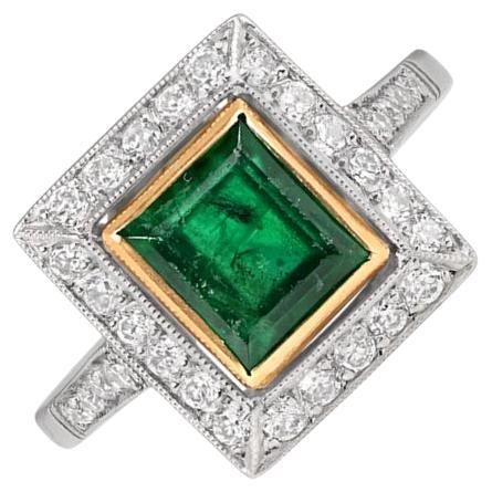 1.84ct Emerald Cut Natural Emerald Engagement Ring, 18k Yellow Gold For Sale