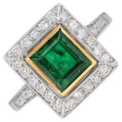 Used 1.84ct Emerald Cut Natural Emerald Engagement Ring, 18k Yellow Gold
