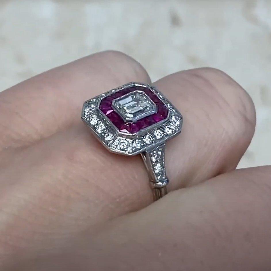 De las mujeres Anillo halo de compromiso con diamantes talla esmeralda (aprox. 0,50 quilates), platino en venta