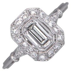 GIA 0.50ct Emerald Cut Diamond Engagement Ring, I color, Diamond Halo, Platinum