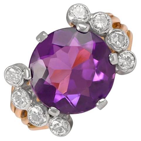 Vintage 5.00ct Round Cut Natural Amethyst Cocktail Ring, 18k Yellow Gold  For Sale