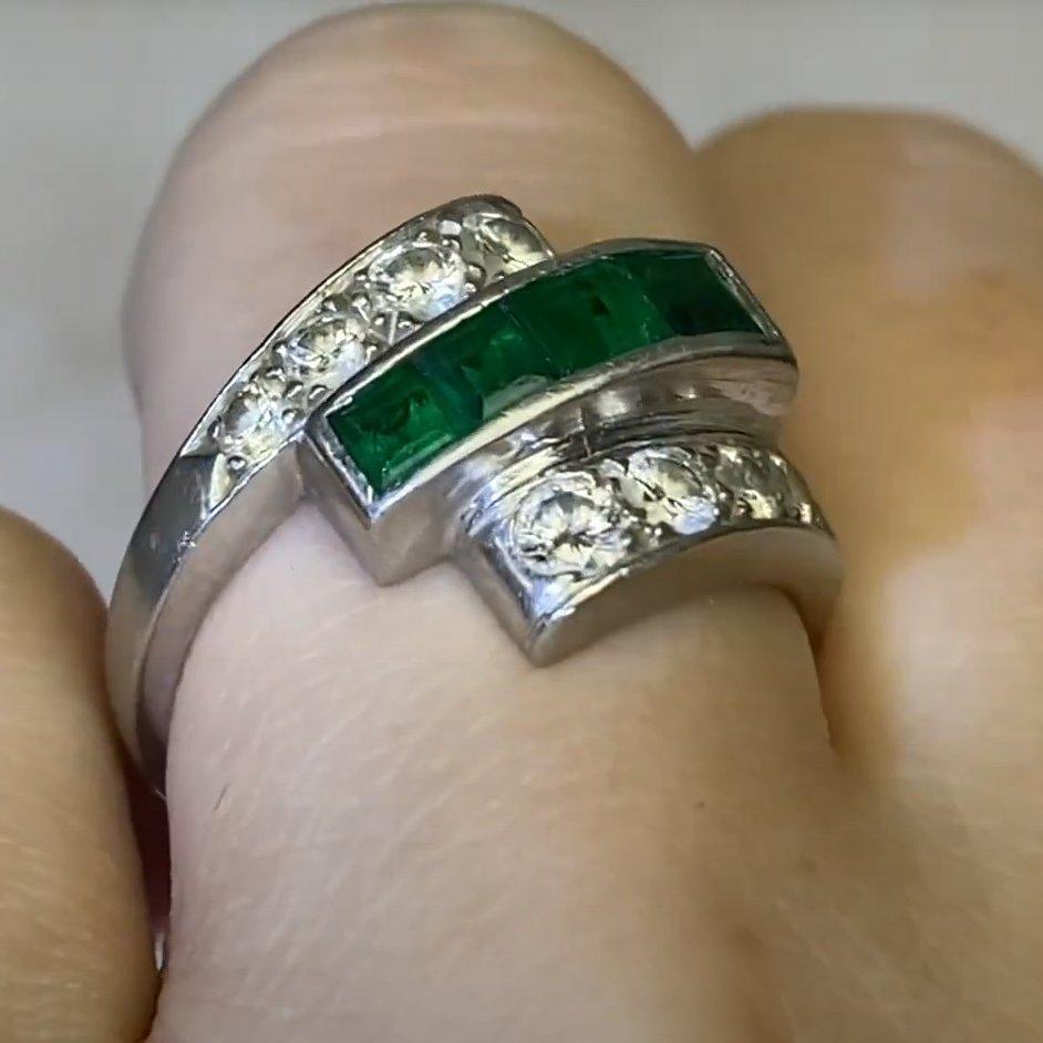 Vintage-Ring mit Smaragd ( ca. 0,30-karätigem) und Diamant ( ca. 0,50-karätigem) (Alteuropäischer Schliff) im Angebot