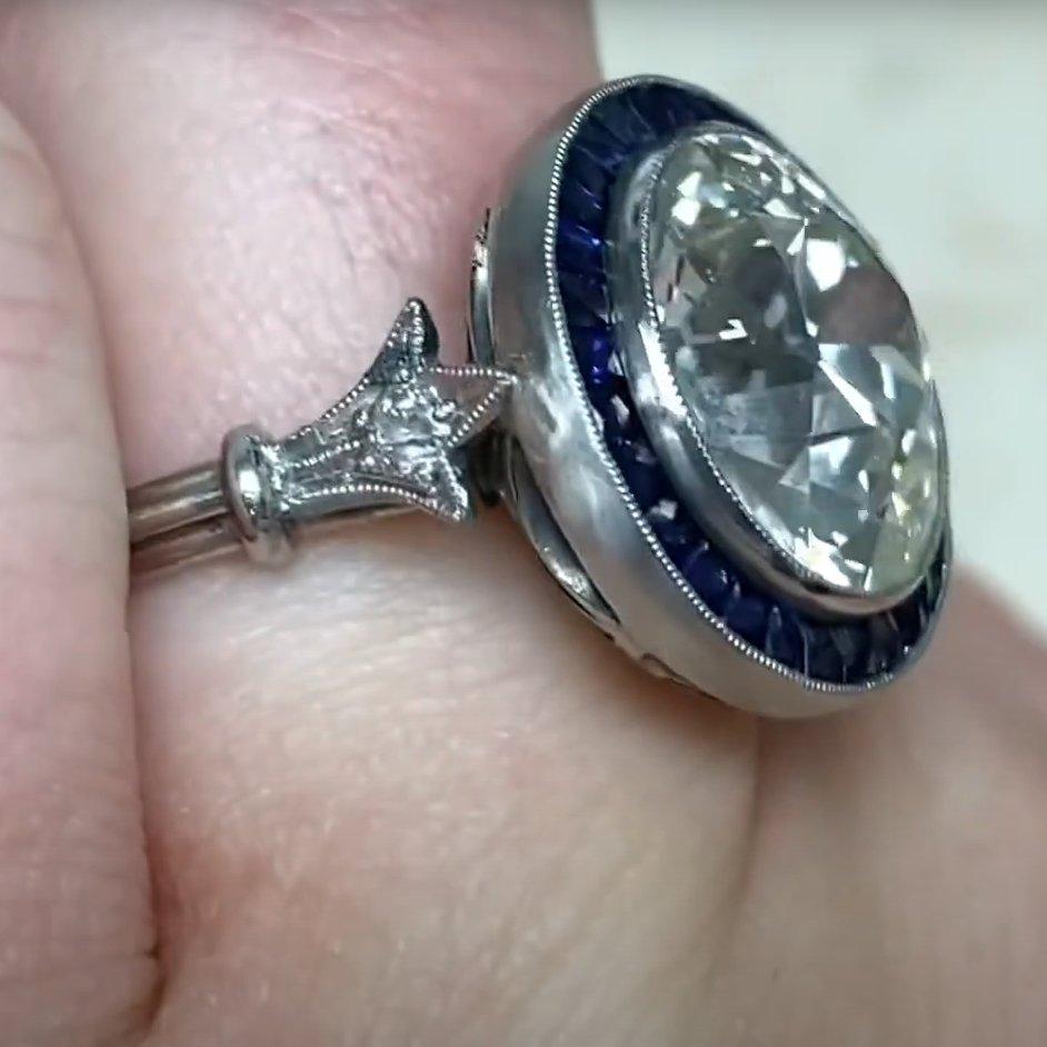 Taglio antico europeo Anello aureolato con zaffiro di fidanzamento con diamante vecchio taglio europeo (UGL circa 5,70 carati) in vendita