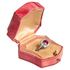 Vintage Cushion Cut Natural Ruby (Approx 1.3-Carats) Engagement Ring, Platinum