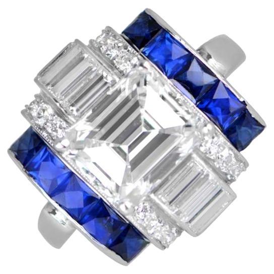 Vintage GIA 2.15ct Emerald Cut Diamond Engagement Ring, F Color, VVS1, Platinum For Sale