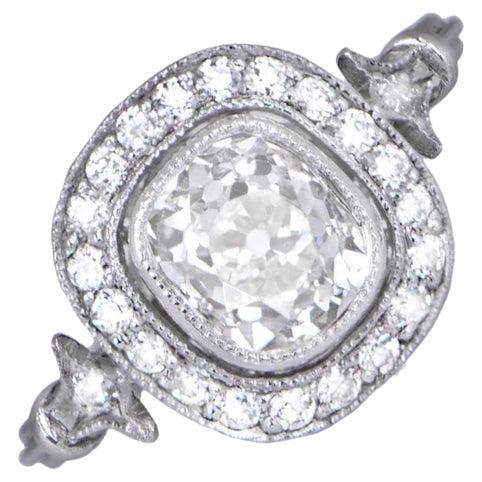 Bague de fiançailles vintage avec diamant taille vieille mine de 1,33 carat, platine en vente