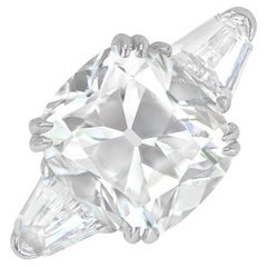 Bague de fiançailles ancienne avec diamant taille coussin de 5,01 carats certifié GIA, couleur G, platine