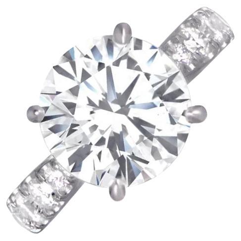 4.01ct Round Brilliant Cut Diamond Engagement Ring, Platinum For Sale