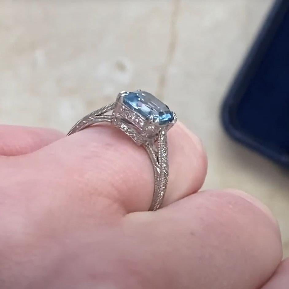 Bague de fiançailles Asscher taille aigue-marine (environ 1,30 carat), platine Excellent état - En vente à New York, NY