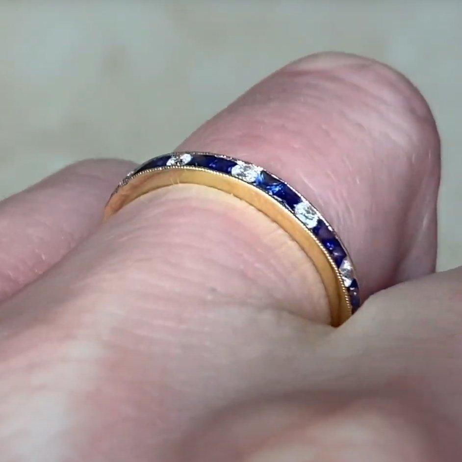 Taille ronde Alliance saphir (environ 0,30 carat) et diamant (environ 0,10 carat) en vente