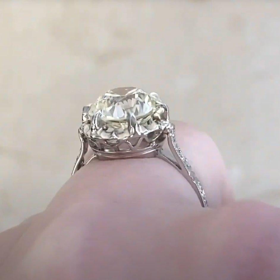 Bague de fiançailles ancienne en platine avec diamant taille européenne ancienne (environ 2.80 carat) Excellent état - En vente à New York, NY