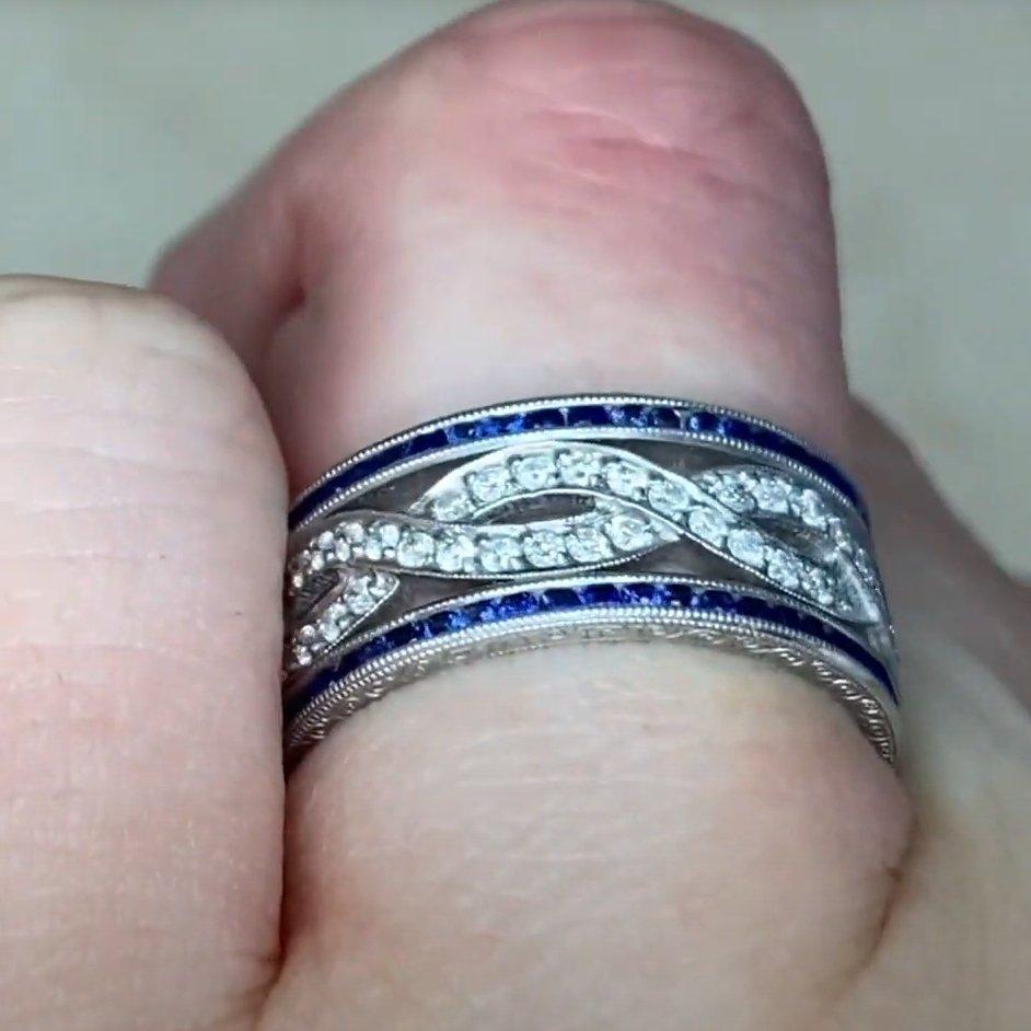 Diamant-Saphir-Ehering, (ca. 0,7 Karat) Brillant-Diamant, Platin (Brillantschliff) im Angebot
