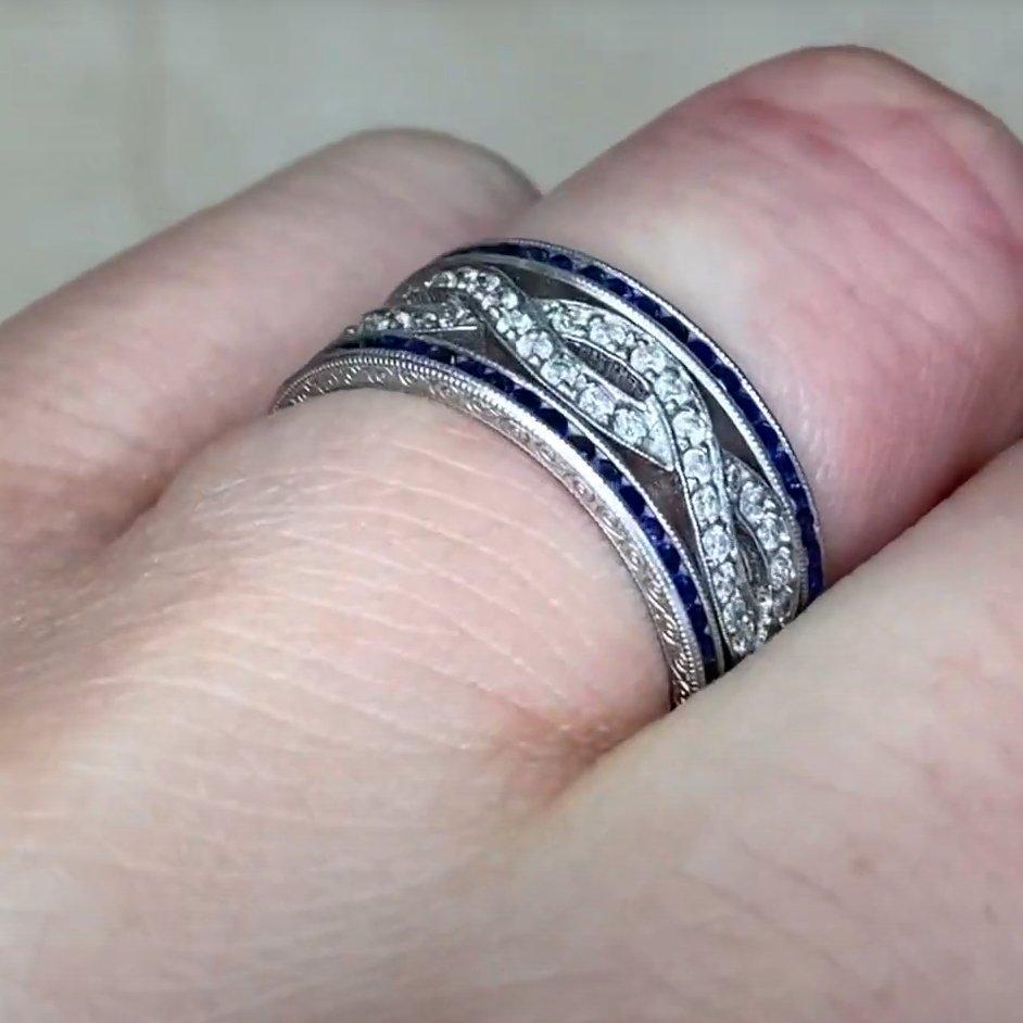 Diamant-Saphir-Ehering, (ca. 0,7 Karat) Brillant-Diamant, Platin Damen im Angebot