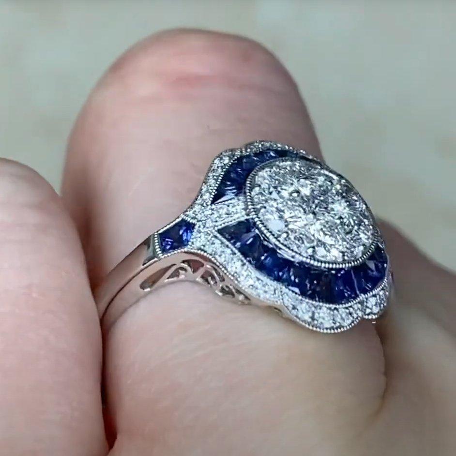Taglio rotondo Anello con diamante a doppio alone in platino, (circa 0,70 carati) Diamante, Platino in vendita