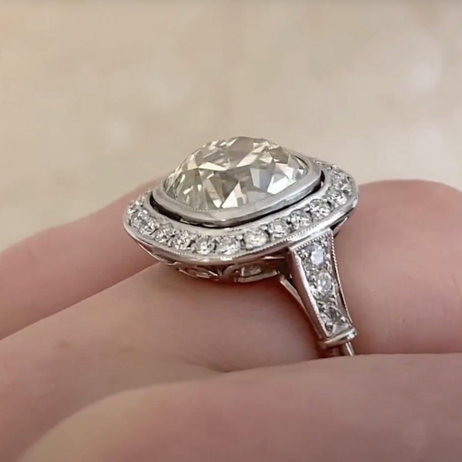 Bague de fiançailles Art déco ancienne avec diamant taille coussin d'environ 4,6 carats en vente 1
