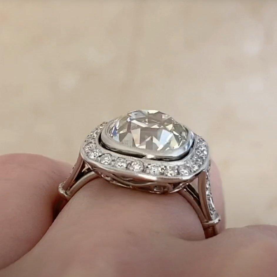 Bague de fiançailles Art déco ancienne avec diamant taille coussin d'environ 4,6 carats Pour femmes en vente
