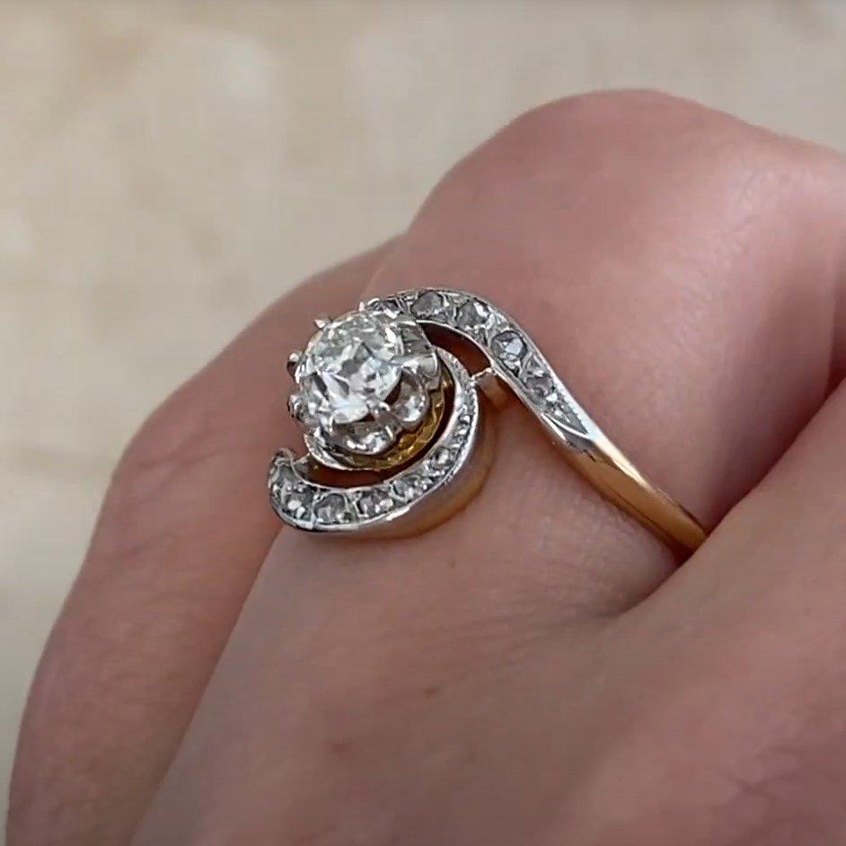 Donna Anello di fidanzamento con diamante antico (circa 0,60 carati), platino e oro giallo 18 carati in vendita