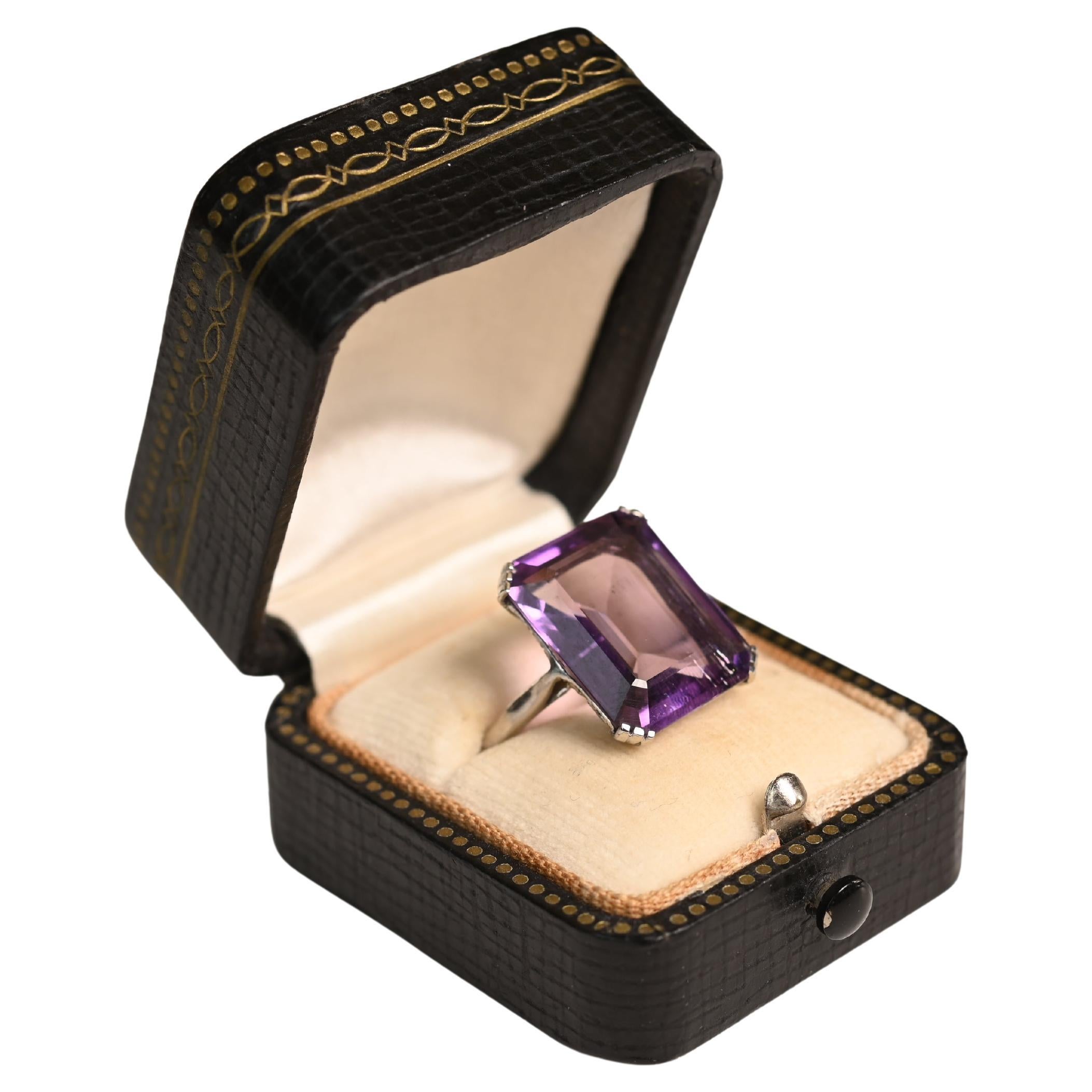 Antique Emerald Cut Amethyst Cocktail Ring (Approx. 9.30-Carats), Platinum