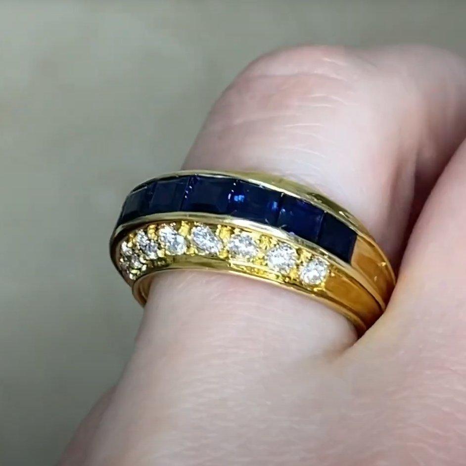 Vintage Carré Cut Sapphires Cocktail Ring (Approx. 0.8-Carats), or jaune 18k Pour femmes en vente