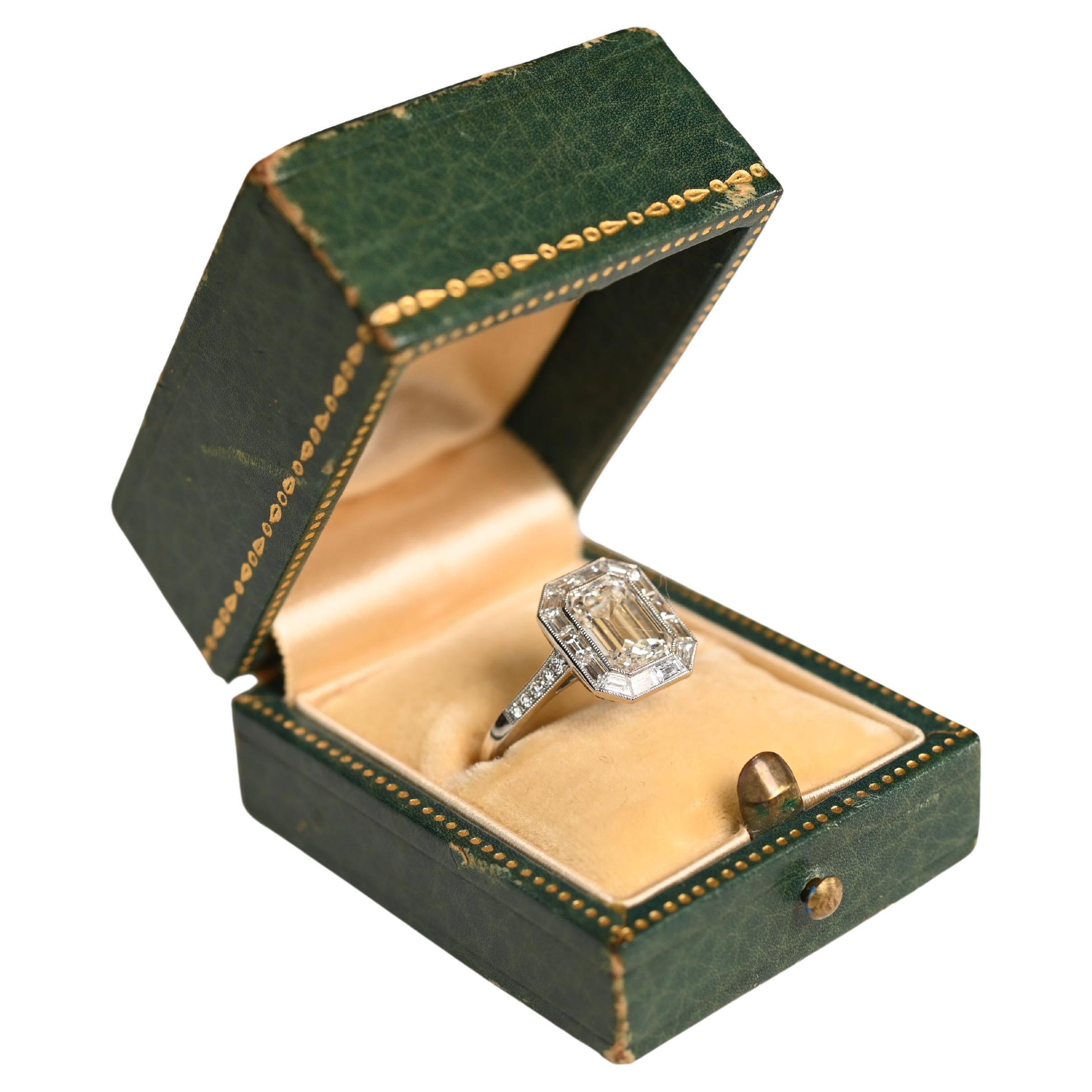 Emerald Cut Diamond Bezel-Set Halo Ring (GIA Approx. 1.8-Carats), Platinum