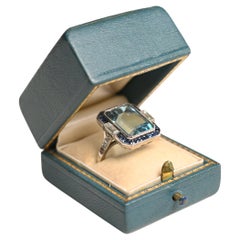 Bague grappe en platine avec aigue-marine et saphir halo (environ 7,60 carats)