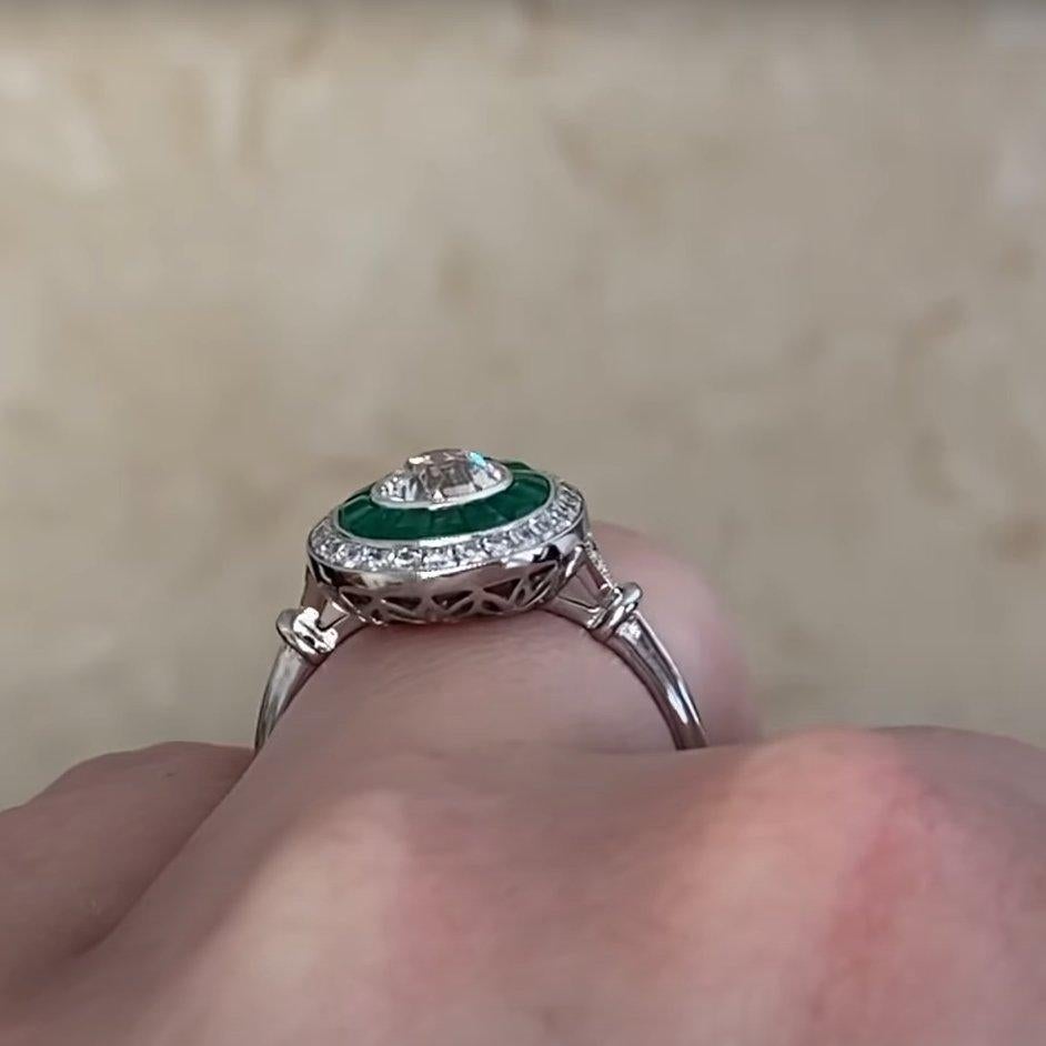 Bague double halo de diamants européens anciens (environ 0,6 carat), platine Excellent état - En vente à New York, NY