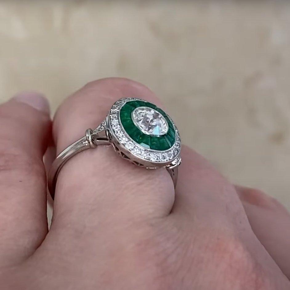 Bague double halo de diamants européens anciens (environ 0,6 carat), platine Pour femmes en vente