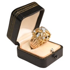 Bague de fiançailles vintage à diamants ronds et brillants (environ 0,5 carats), or jaune