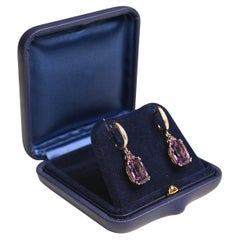 Amethyst-Ohrringe mit Kissenschliff ( ca. 6,90 Karat), 14 Karat Gelbgold