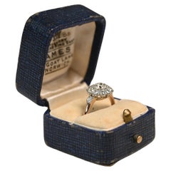 Anello di fidanzamento aureolato con diamante vecchio taglio europeo (circa 0,70 carati) in oro giallo