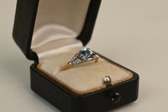 0.85 Carat Round Cut Aquamarine Ring. 0.15ct Diamond Platinum 18k Yellow Gold