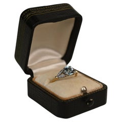 0.85 Carat Round Cut Aquamarine Ring. 0.15ct Diamond Platinum 18k Yellow Gold
