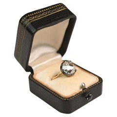 GIA 1 Carat Rose Cut Diamond Ring. 18k Yellow Gold Blackened Platinum Engagement