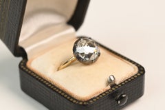 GIA 1 Carat Rose Cut Diamond Ring. 18k Yellow Gold Blackened Platinum Engagement