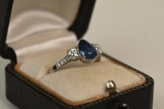 GIA 1.60 Carat Pear Shape Sapphire Ring. Old Euro Diamond Platinum Engagement