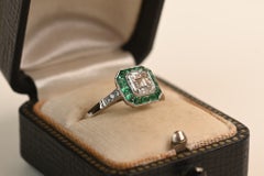 GIA 1 Carat Asscher Cut Diamond Ring. Carre Emerald Halo Platinum Ring H VS2