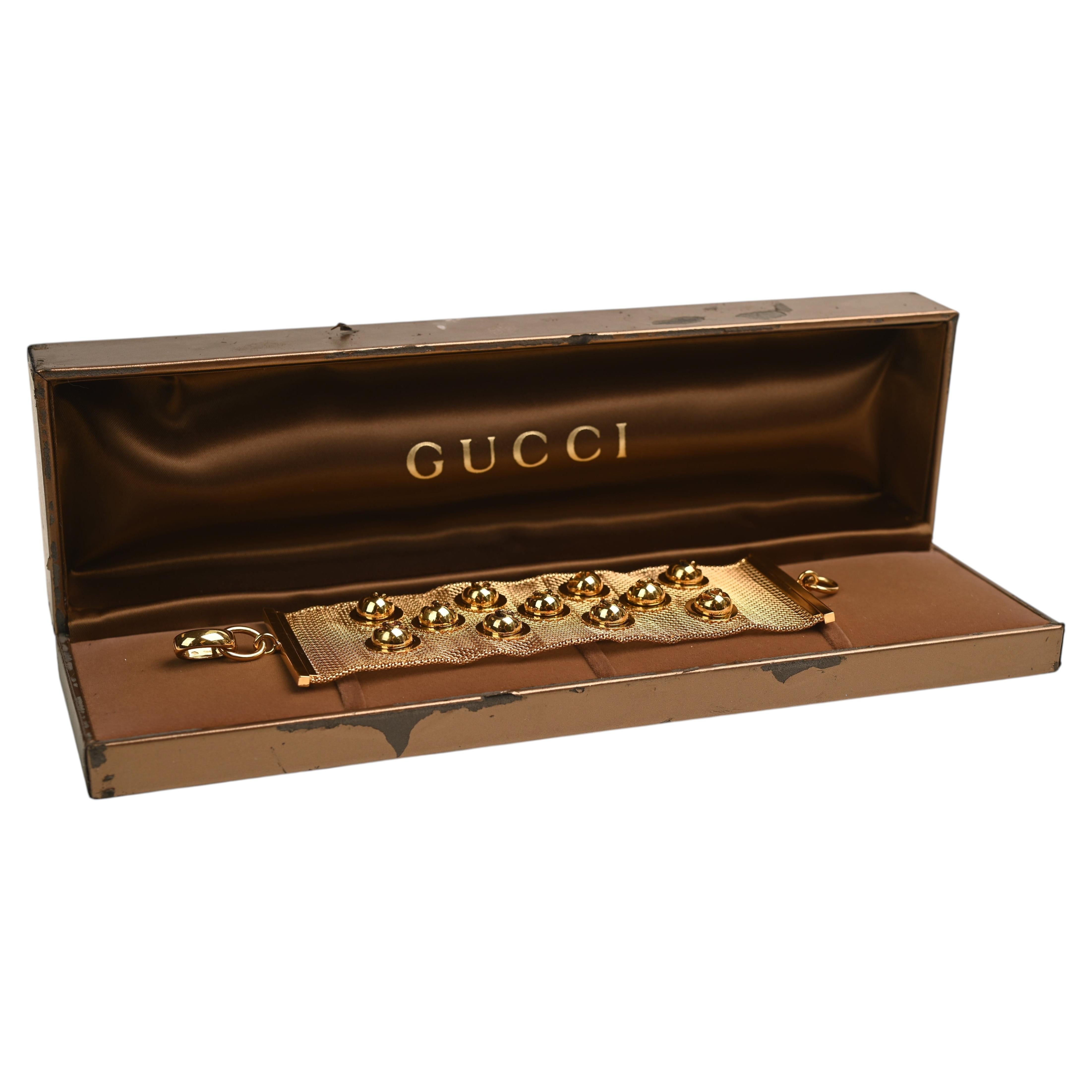 Bracelet Gucci en or jaune 18 carats. Bracelet italien à mailles avec perles mobiles en vente