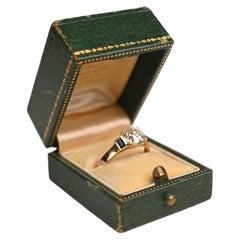 1.90 Carat Old European Cut Diamond Ring. Baguette Sapphire 18K Yellow Gold LVS2