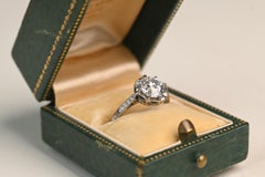 1.50 Carat Old European Cut Diamond Ring. Diamond Accent Engagement Platinum