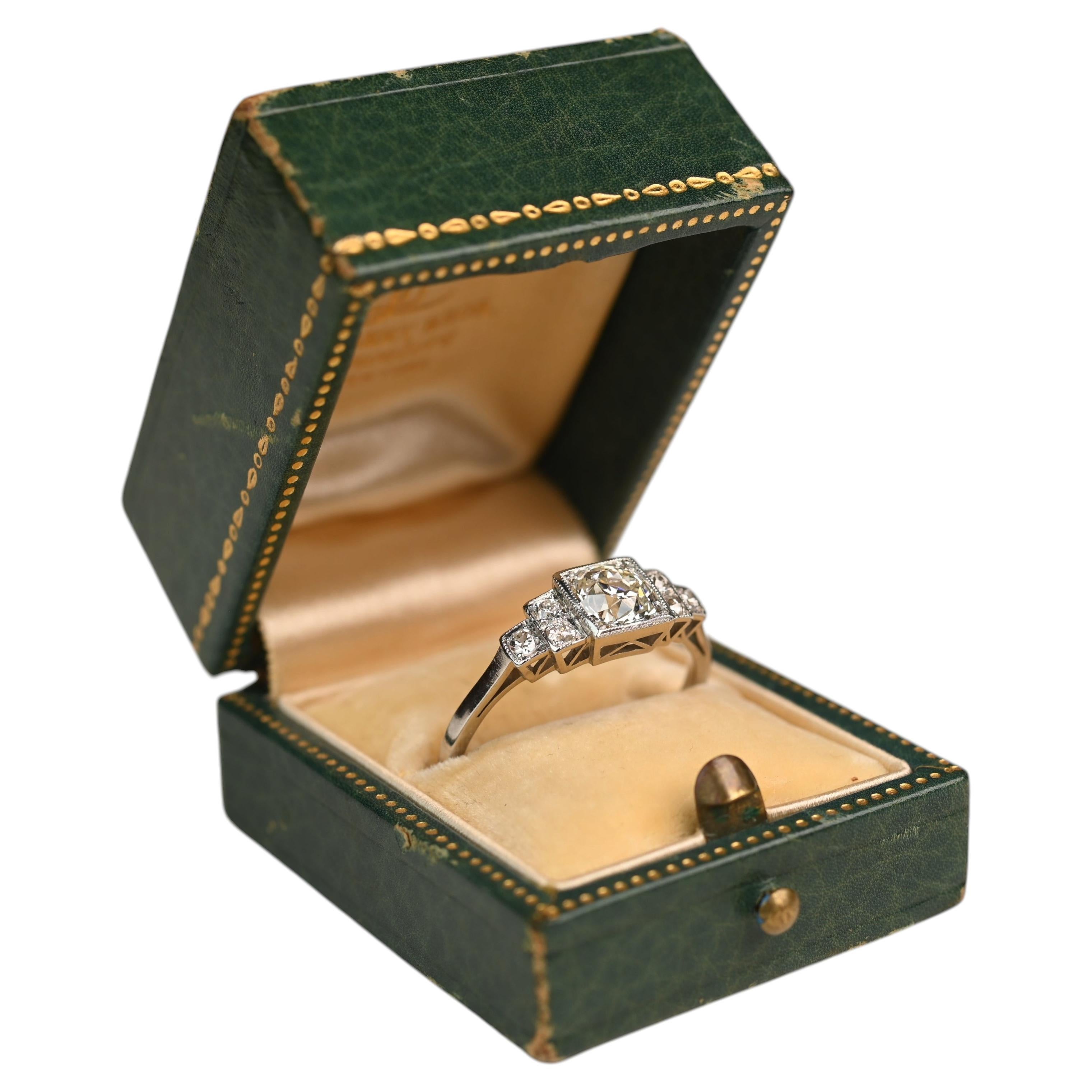 1 Carat Old European Cut Diamond Engagement Ring. Diamond Accent Ring Platinum For Sale