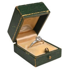 1ct Old European Cut Diamond Engagement Ring. Baguette Cut Diamond Platinum Ring