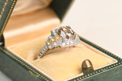 GIA 2ct Old Mine Cut Champagne Diamond Ring. White Yellow Diamond Platinum VS2